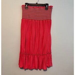Mix & Co 1X Pink Smocked Strapless Tube Top Skirt Embroidered Ruffle Hem 1891
